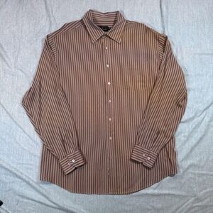 Bugatchi Uomo Shirt Mens 2XL Brown Striped Button Up Long Sleeve Rayon Blend